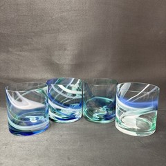 4 Carlo Moretti Murano Italy Bora Bicchieri Tumbler 14 oz Signed Blue Swirl