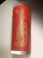 Vintage Glass – Red and Gold Thai Goddess – Large Heavy Hi Ball Tumbler