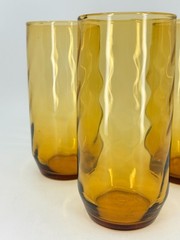 3 Libbey Amber Optic Swirl Tumblers MCM Vintage Glasses 1950s Dishware Tawny