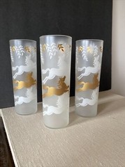 Vintage Libby Barware Drinking Glasses Equestrian Horses Stallions Frosted Gold