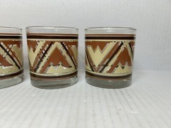 Vintage Libby Southwestern Whiskey Glasses Set of 4 Thick Bottom Brown Tan Black