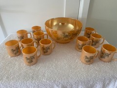 Vintage Fire King Peach Luster Tom and Jerry Punch Bowl Set 14 Piece Set