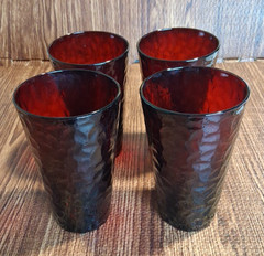 Arc Arcoroc France Ruby Red Vercors Hammered Drinking Glasses Tumblers Set Of 4