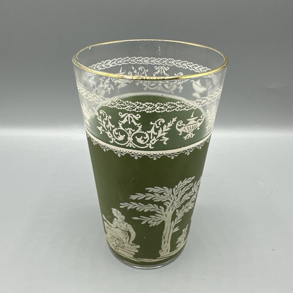 Jeanette Hellenic Green Jasper Tumbler Water Glass 5″ Mid Century Replacement