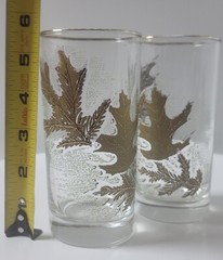 Libbey High Ball Glasses – Golden Oak Leaves with Gold Rim – Set of 2