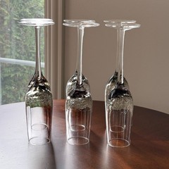 Crackle Glass Champagne Flutes Smoke Gray Pier 1 Clear Stem Set of 6 EUC Barware