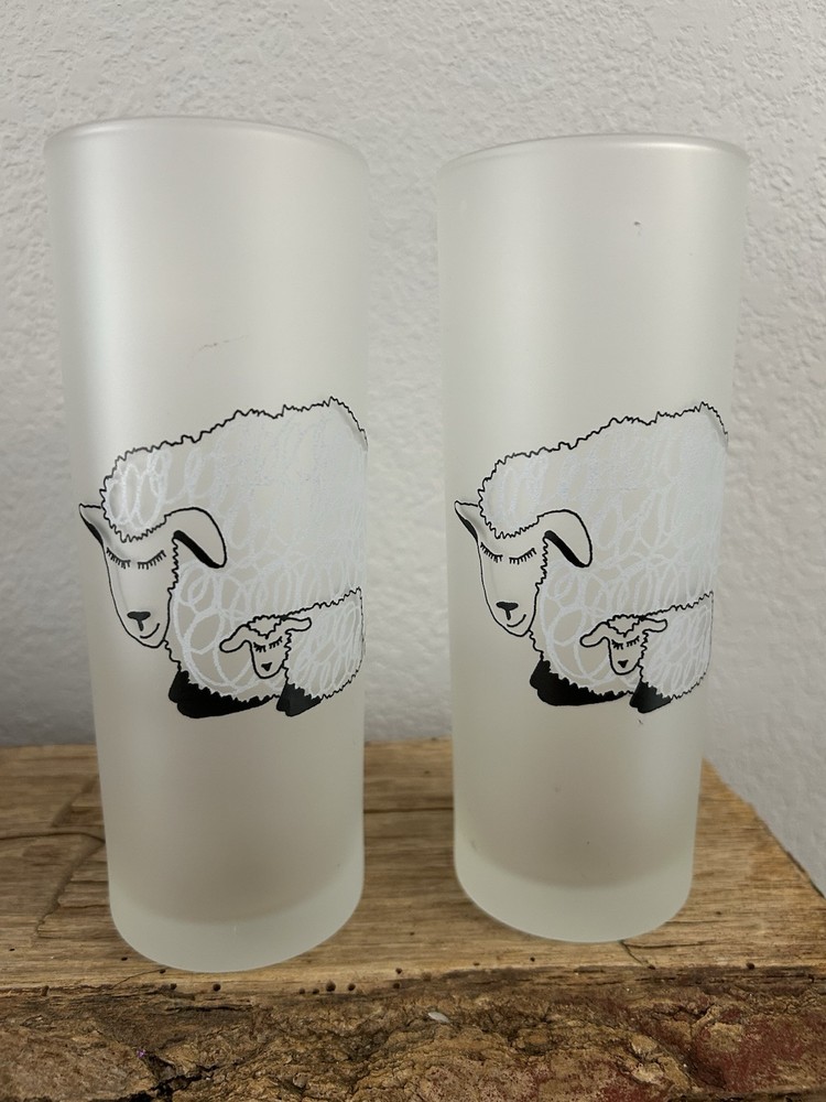 2 Dartington Designs Frosted High Ball Drinking Glasses Sheep Lamb Barware