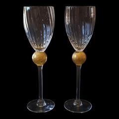 UNION STREET GLASS MANHATTAN GOLD Bordeaux Wine Glass Goblet Signed 9 .5″