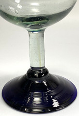 Pretty 16oz Hand Blown Wine Glasses Blue Rimmed and Footed 7 3/4″ Tall