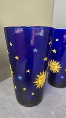 Vintage Libbey 4 Cobalt Blue Tumbler Glasses Sun Moon Stars Celestial Drinking