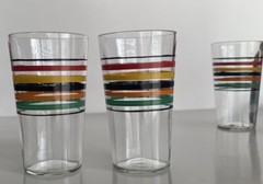 4 Vintage Striped Paneled Bands Juice/bar Glasses 4 Oz – 3.75” Rare Size NICE
