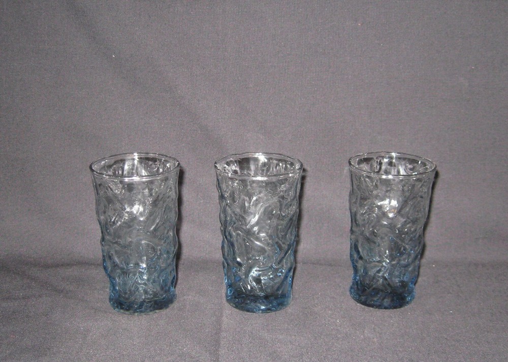 Vintage Anchor Hocking Milano blue/gray tumblers lot of 3, approx. 3 7/8″ x 2 1/