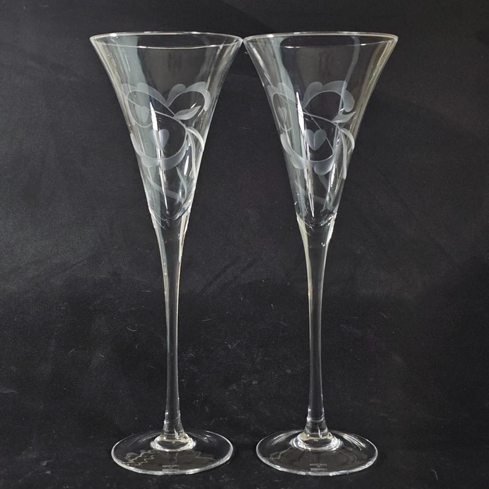 WATERFORD Marquis YOURS TRULY CHAMPAGNE FLUTES, Etched Crystal, 11 1/4″, 2PCS