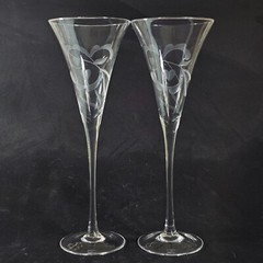 WATERFORD Marquis YOURS TRULY CHAMPAGNE FLUTES, Etched Crystal, 11 1/4″, 2PCS