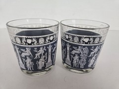 2 Jeannette Glass 1950’s Corinthian Blue 3.25″ Drinking Glasses FREE SHIPPING