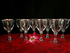 Vintage Fostoria Wedding Ring Water Glass Goblets W/ Platinum Trim – Set Of 9