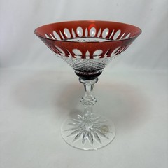 Vtg. Handcrafted Ajka Crystal Red Martini Glass Hungary Cut-to-Clear 24% Pb0