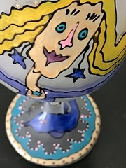 Vtg Libbey Frosted Goblet Wine Glass Z Stem Mark Chagall Style Hand Painted KAAK