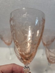 Vintage Fostoria Versailles Set Of 6 Pink (Rose) Etched Water Goblet 8 1/4″H