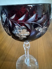 Nachtmann Traube Crystal Wine Glass Dark Red Cut to Clear 8 1/4″ Germany