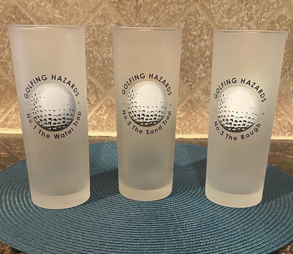 VTG Golfing Hazards Highball Frosted Glasses Dartington Designs France Set Of 3