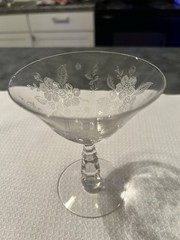 Tiffin Glass Company Vintage Punch Bowl And Stemware Sets, Strawberry Etch #173