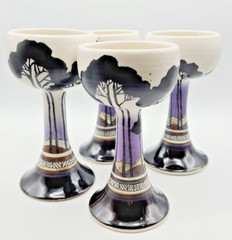 Antique Art Deco Style Stoneware Wine Goblets, Hand Made & Hand Painted