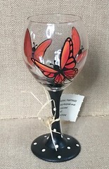 Monarch Butterfly Polka Dot Art Painted On Wine Glass Whimsigoth Whimsical Cute