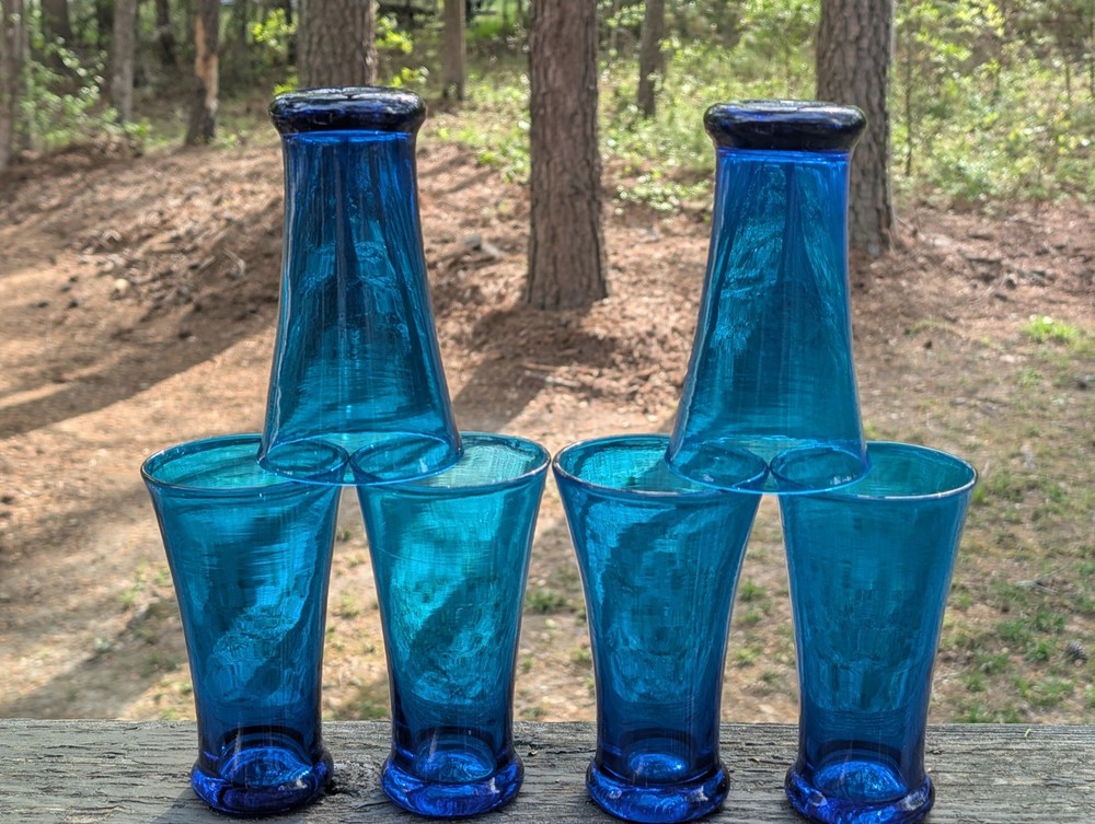Royal Leerdam Williamsburg CW5T Blenko Glass Turquoise Drinking Glasses (6) Rare