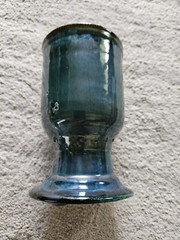 Mid Modern Studio Art Pewabic Style Goblet Drip Green Glaze Thick Mold