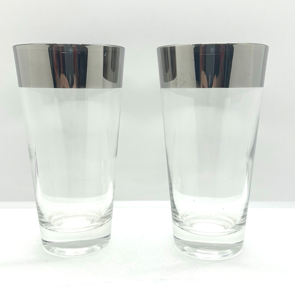 Vtg MCM DOROTHY THORPE 12 Oz. 5-7/8″ Silver Band Rim Highball Glasses – Set of 2