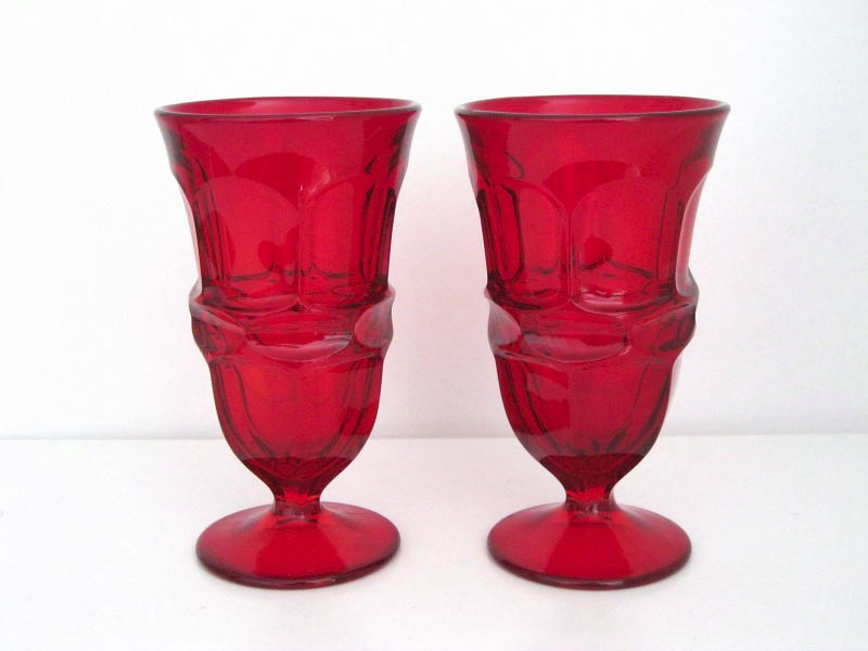 Fostoria Argus Ruby Red Footed Iced Tea Glasses – set of 2 ~ Excll!!