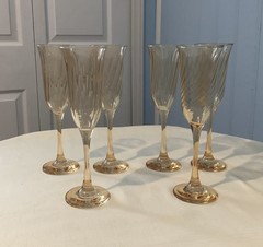 Set Of 6 Amber Gold Swirl Pattern Champagne Flutes
