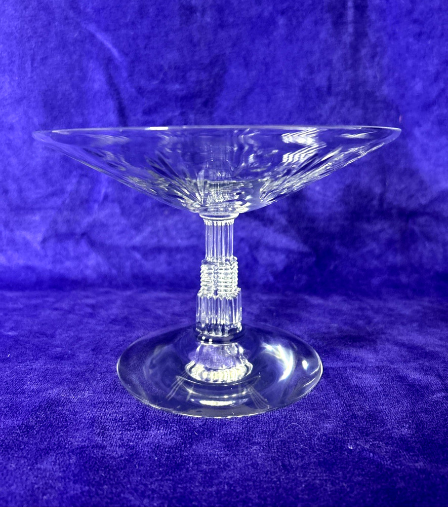 Antique 1933 Libbey Art Deco Skyscraper Cut Crystal Candy Bowl Pedestal