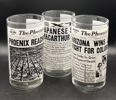 3 Vtg Libbey Phoenix Gazette Headline Tumblers, 1945 Japan Surrenders, 10 Oz, 5”
