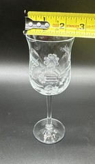 Set of 2 Vintage Wine Glasses Clear, Frosted, Flowers & Wheat Romania Goblets