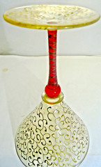 Venetian Glass Champagne Ruby Stem w/ Gold Thread + Outer Gold Design.8″h: Fine!