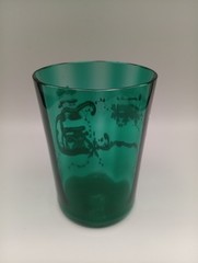 Victorian Optic Hand Blown Green Glass Gold Enameled Tumbler Flowers READ