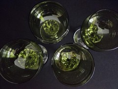 Vtg Sasaki Coronation Green Crystal Wine Glasses (4) Twisted Stem #1