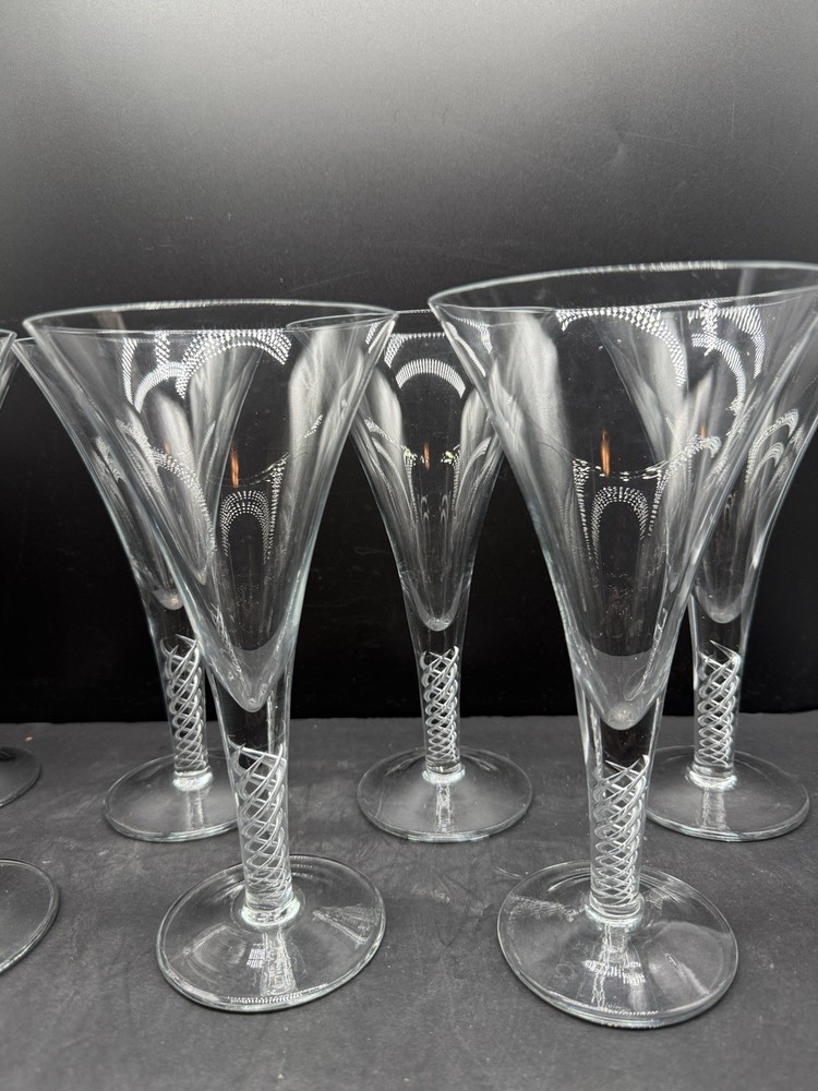 Reticello Latticino Stem Goblets Venetian Murano Style Hand Blown Art Glass Set