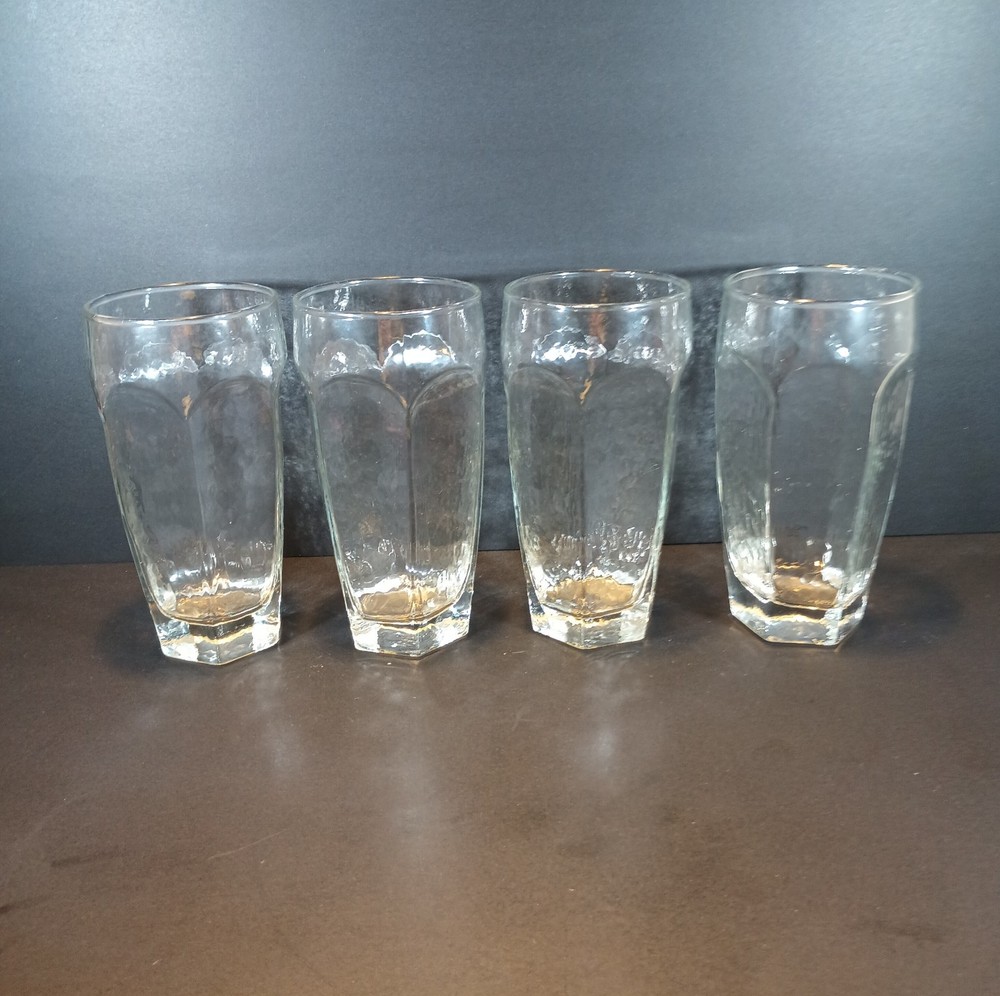 Libbey Chivalry Clear 4 Flat Ice Tea Tumblers Barware 16 oz 6.25″