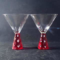 ARTLAND PRESSCOTT RUBY RED MARTINI GLASSES, Cut Lead Crystal, 6″, 10 Oz, 2PCS