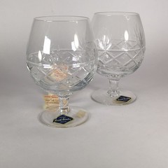 English Royal Brierley Crystal Cognac Brandy Snifters Original Red Box Set Of 2
