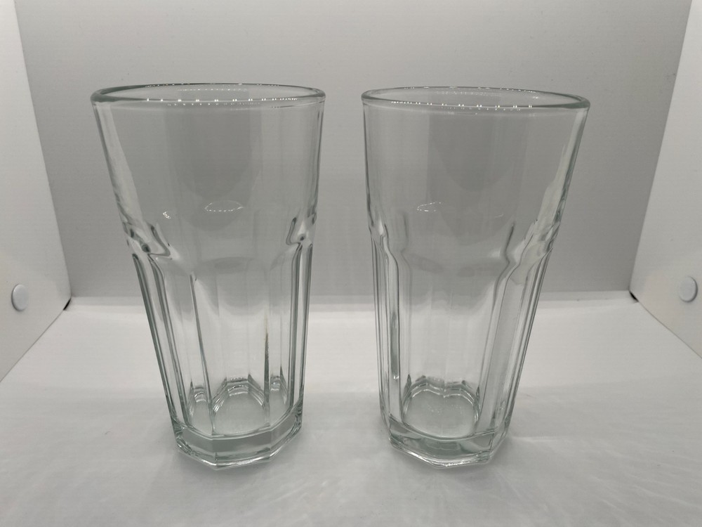 2 Libbey Gibraltar Glasses Clear Paneled Heavy Flat Bottom Tumblers Coolers 6.25