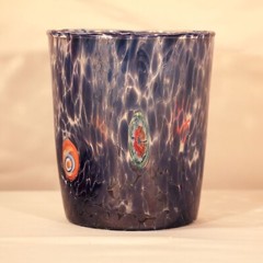 2 CC Zecchino Murano Italy confetti milifiori indented glasses pair navy red