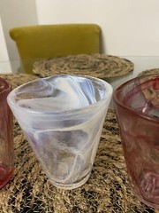 Kosta Boda UHV Ulrica Hydman Vallien Pink and White Swirl Tumblers, Set of 4l