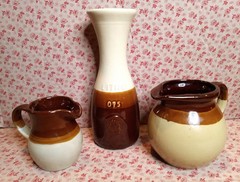 Lot 3 Armbee Wine Carafe & 2 Pitchers~3 Tone Lil Brown Jug~Vtg. Country Pottery