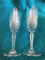 2 Crystal Champagne Flutes/Glasses possibly by Block Pattern # BLC4 FREE SHIP