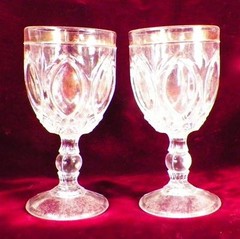 2 Almond Wine Goblets Gilding US Glass 5601 Early American Pattern Antique