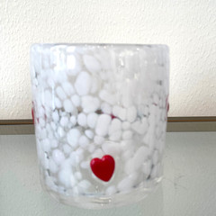 Red Heart White Confetti Glasses Set of 2 Icon Juice Glasses 17.25 oz NEW